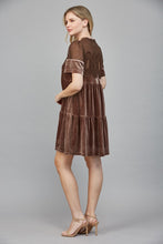 Load image into Gallery viewer, FATE Lace Detail Velvet Mini Dress in Choco Brown