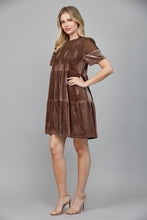 Load image into Gallery viewer, FATE Lace Detail Velvet Mini Dress in Choco Brown