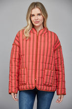 Load image into Gallery viewer, FATE Contrasting Color Striped Quilted Jacket in Coral Brown