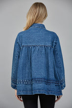Load image into Gallery viewer, FATE Washed Denim Pleated Detailed Jacket in Dark Denim
