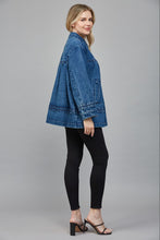 Load image into Gallery viewer, FATE Washed Denim Pleated Detailed Jacket in Dark Denim
