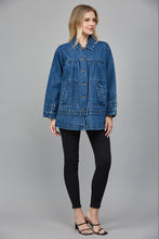 Load image into Gallery viewer, FATE Washed Denim Pleated Detailed Jacket in Dark Denim