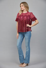Load image into Gallery viewer, FATE Lace Detail Velvet Baby Doll Top in Wood Rose