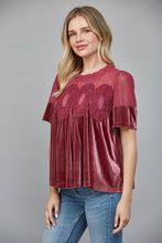 Load image into Gallery viewer, FATE Lace Detail Velvet Baby Doll Top in Wood Rose