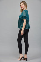 Load image into Gallery viewer, FATE Lace Detail Velvet Baby Doll Top in Teal Green