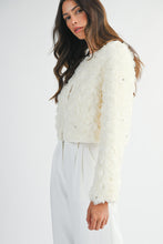 Load image into Gallery viewer, MABLE 3D Textured Flower with Rhinestones CROPPED Jacket in Cream