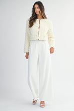 Load image into Gallery viewer, MABLE 3D Textured Flower with Rhinestones CROPPED Jacket in Cream