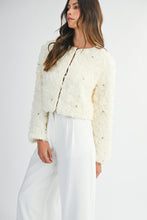 Load image into Gallery viewer, MABLE 3D Textured Flower with Rhinestones CROPPED Jacket in Cream