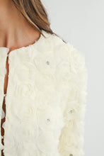 Load image into Gallery viewer, MABLE 3D Textured Flower with Rhinestones CROPPED Jacket in Cream