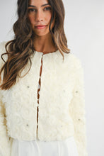 Load image into Gallery viewer, MABLE 3D Textured Flower with Rhinestones CROPPED Jacket in Cream