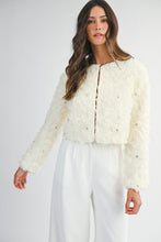 Load image into Gallery viewer, MABLE 3D Textured Flower with Rhinestones CROPPED Jacket in Cream