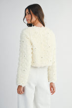 Load image into Gallery viewer, MABLE 3D Textured Flower with Rhinestones CROPPED Jacket in Cream