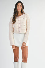 Load image into Gallery viewer, MABLE Boucle Knit and Sequin CROPPED Cardigan in Light Pink