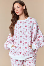 Load image into Gallery viewer, Peach Love Floral and Bow Print Terry Knit Sweatshirt in Off White/Pink