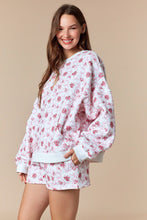 Load image into Gallery viewer, Peach Love Floral and Bow Print Terry Knit Sweatshirt in Off White/Pink