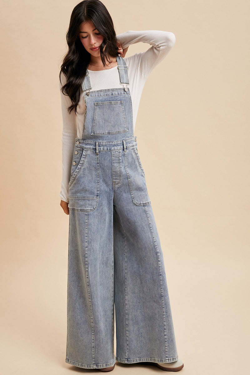 AnnieWear Denim Wide Leg Overalls in Medium Denim – June Adel