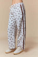 Load image into Gallery viewer, Peach Love Floral Print Terry Knit Pants with Side Stripe Detail in Mocha/Ecru