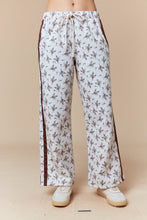 Load image into Gallery viewer, Peach Love Floral Print Terry Knit Pants with Side Stripe Detail in Mocha/Ecru