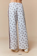 Load image into Gallery viewer, Peach Love Floral Print Terry Knit Pants with Side Stripe Detail in Mocha/Ecru