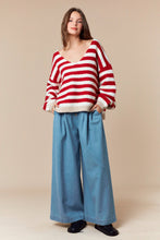 Load image into Gallery viewer, Peach Love Contrasting Striped Knit Sweater in Red/Ivory