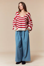 Load image into Gallery viewer, Peach Love Contrasting Striped Knit Sweater in Red/Ivory