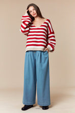 Load image into Gallery viewer, Peach Love Contrasting Striped Knit Sweater in Red/Ivory