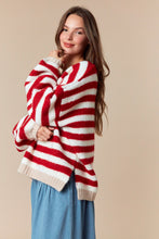 Load image into Gallery viewer, Peach Love Contrasting Striped Knit Sweater in Red/Ivory