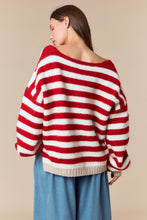 Load image into Gallery viewer, Peach Love Contrasting Striped Knit Sweater in Red/Ivory