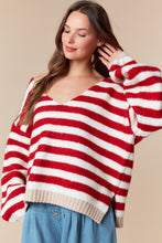 Load image into Gallery viewer, Peach Love Contrasting Striped Knit Sweater in Red/Ivory