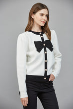 Load image into Gallery viewer, FATE Button Up cardigan with Bow Front in Cream Black