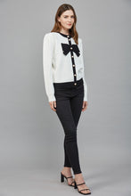 Load image into Gallery viewer, FATE Button Up cardigan with Bow Front in Cream Black