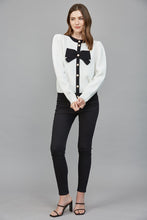 Load image into Gallery viewer, FATE Button Up cardigan with Bow Front in Cream Black