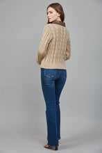 Load image into Gallery viewer, FATE Cable Knit Jacket with Contrasting Faux Leather Trim in Taupe