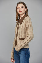 Load image into Gallery viewer, FATE Cable Knit Jacket with Contrasting Faux Leather Trim in Taupe
