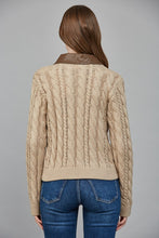Load image into Gallery viewer, FATE Cable Knit Jacket with Contrasting Faux Leather Trim in Taupe