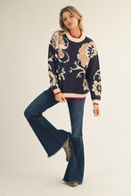 Load image into Gallery viewer, Jodifl Knit Floral Pattern Sweater in Navy