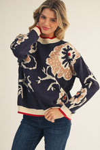 Load image into Gallery viewer, Jodifl Knit Floral Pattern Sweater in Navy
