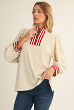 Load image into Gallery viewer, Jodifl Color Ribbed Band Accent High Neck Top in Cream