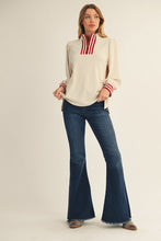 Load image into Gallery viewer, Jodifl Color Ribbed Band Accent High Neck Top in Cream