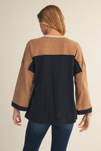Load image into Gallery viewer, Jodifl OVERSIZED Colorblock Flower Patched Top in Black