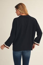 Load image into Gallery viewer, Jodifl Solid Color Crinkle Top with Contrasting Color Block Striped Trim in Black