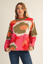 Load image into Gallery viewer, Jodifl Big Floral Knit Sweater in Olive Mix