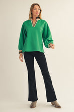 Load image into Gallery viewer, Jodifl Color Ribbed Band Accent Textured Top in Green