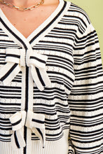 Load image into Gallery viewer, GiGio Striped Knit Sweater with Bow Details Front in Black