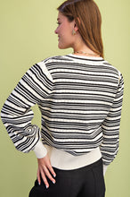 Load image into Gallery viewer, GiGio Striped Knit Sweater with Bow Details Front in Black