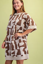 Load image into Gallery viewer, GiGio Geometric Print Sweater Dress in Brown