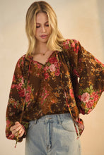 Load image into Gallery viewer, Oddi Floral Print Peasant Top in Rust Multi