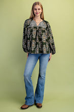 Load image into Gallery viewer, GiGio Printed Balloon Sleeve Top in Olive Mix