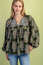Load image into Gallery viewer, GiGio Printed Balloon Sleeve Top in Olive Mix