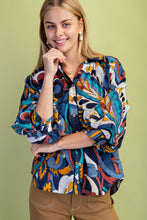 Load image into Gallery viewer, GiGio Mixed Print Puff Sleeve Top in Indigo Mix